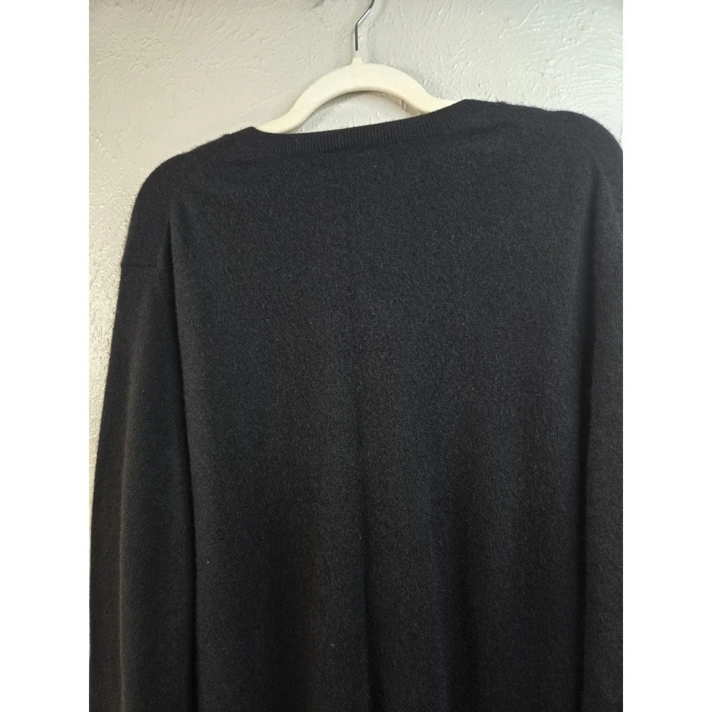 V Neck Sweater Men L Tall Black 100% Cashmere Pullover Knit Minimalist Old Money